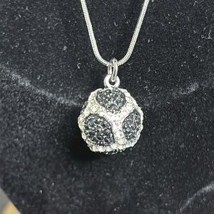 Iced Rhinestone Black & Clear Ball Sphere Silver Tone Necklace